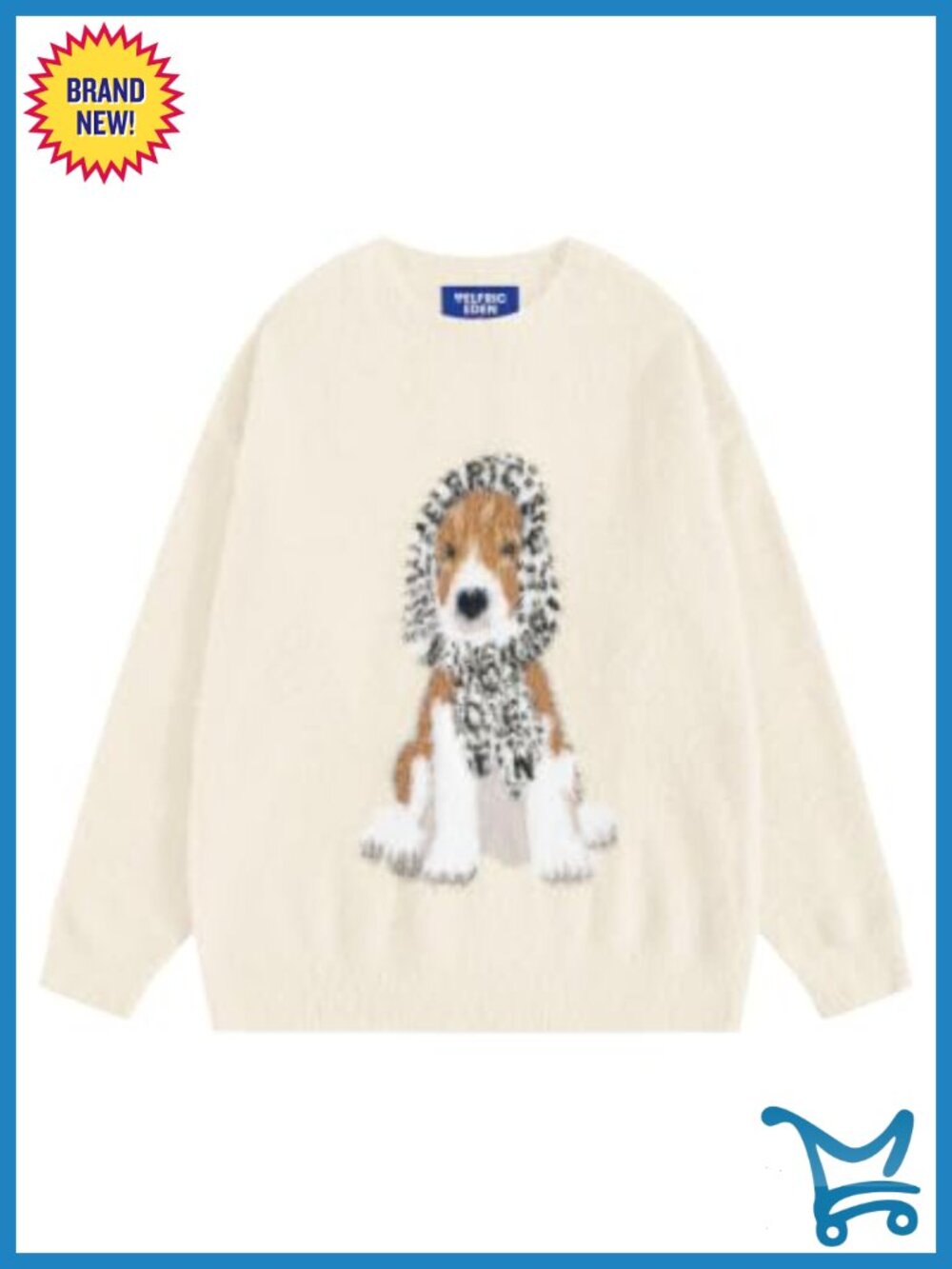 Oversized Crewneck Knit Pullover Cute Dog Graphic Streetwear Y2K Sweater